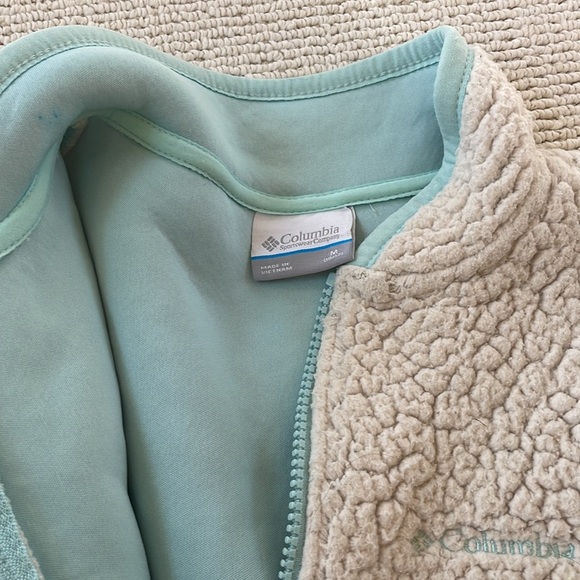 🌿Columbia fleece jacket - girls, size 10, off white/cream color blue trim🌿 - Picture 7 of 10